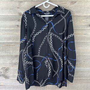 Chelsea Theodore Womens Shirt Long Sleeve Button Up Blouse Chain Link Large